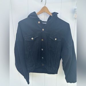 Carmar black denim jacket, hooded. Size extra small